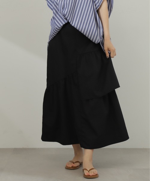 N.（N. Natural Beauty Basic）（エヌエヌナチュラルビューティーベーシック）の「◆ランダムレイヤードスカート（スカート・レディース・ブラック/クリーム/オレンジ・MEDIUM）」の7枚目の写真