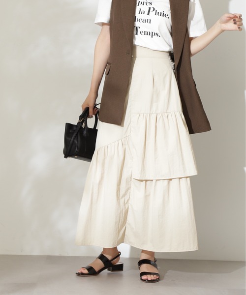 N.（N. Natural Beauty Basic）（エヌエヌナチュラルビューティーベーシック）の「◆ランダムレイヤードスカート（スカート・レディース・ブラック/クリーム/オレンジ・MEDIUM）」の11枚目の写真