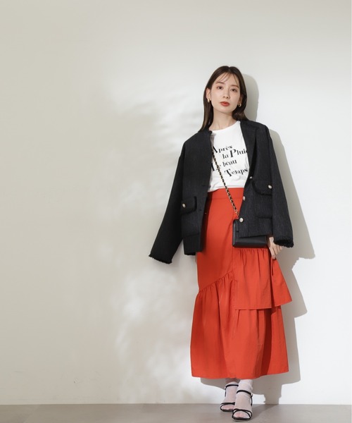 N.（N. Natural Beauty Basic）（エヌエヌナチュラルビューティーベーシック）の「◆ランダムレイヤードスカート（スカート・レディース・ブラック/クリーム/オレンジ・MEDIUM）」の8枚目の写真