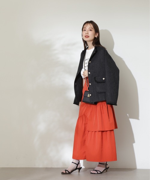 N.（N. Natural Beauty Basic）（エヌエヌナチュラルビューティーベーシック）の「◆ランダムレイヤードスカート（スカート・レディース・ブラック/クリーム/オレンジ・MEDIUM）」の12枚目の写真