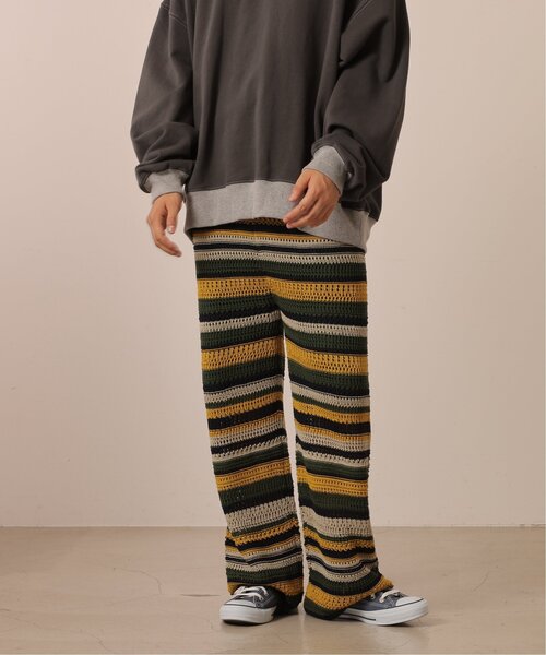 【DRAWER】2点　グリーンスウェット、ニットパンツ アディダス トレーナー エッセンシャルズ プラス ルーズフィット