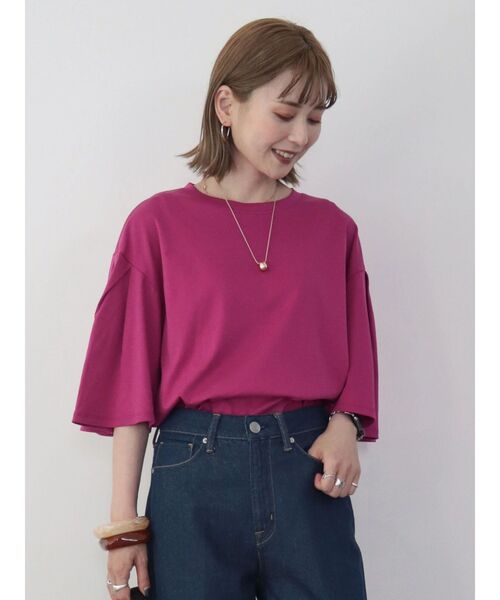 AMERICAN HOLIC（アメリカンホリック）の「キレイCottonポンチ袖フレアカットプルオーバー（Tシャツ/カットソー・レディース・ブラック/ピンク/オフホワイト/ブルー・L/M）」の7枚目の写真