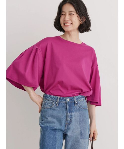 AMERICAN HOLIC（アメリカンホリック）の「キレイCottonポンチ袖フレアカットプルオーバー（Tシャツ/カットソー・レディース・ブラック/ピンク/オフホワイト/ブルー・L/M）」の18枚目の写真