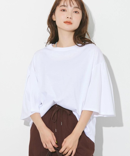 AMERICAN HOLIC（アメリカンホリック）の「キレイCottonポンチ袖フレアカットプルオーバー（Tシャツ/カットソー・レディース・ブラック/ピンク/オフホワイト/ブルー・L/M）」の2枚目の写真