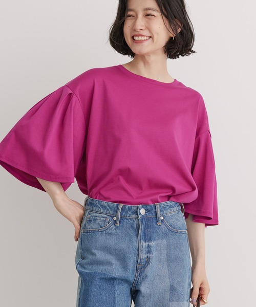 AMERICAN HOLIC（アメリカンホリック）の「キレイCottonポンチ袖フレアカットプルオーバー（Tシャツ/カットソー・レディース・ブラック/ピンク/オフホワイト/ブルー・L/M）」の20枚目の写真