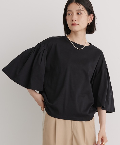 AMERICAN HOLIC（アメリカンホリック）の「キレイCottonポンチ袖フレアカットプルオーバー（Tシャツ/カットソー・レディース・ブラック/ピンク/オフホワイト/ブルー・L/M）」の13枚目の写真