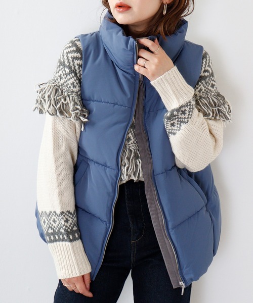 hunch（ハンチ）の「hunch ハイカウントポリエステル　ソロナベスト（ダウンベスト・レディース・ブルー/ライトベージュ・FREE）」の2枚目の写真