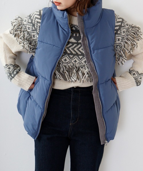 hunch（ハンチ）の「hunch ハイカウントポリエステル　ソロナベスト（ダウンベスト・レディース・ブルー/ライトベージュ・FREE）」の9枚目の写真