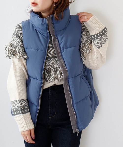 hunch（ハンチ）の「hunch ハイカウントポリエステル　ソロナベスト（ダウンベスト・レディース・ブルー/ライトベージュ・FREE）」の10枚目の写真