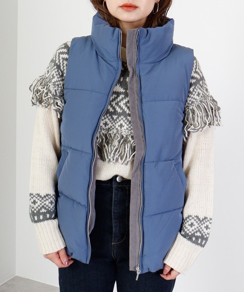 hunch（ハンチ）の「hunch ハイカウントポリエステル　ソロナベスト（ダウンベスト・レディース・ブルー/ライトベージュ・FREE）」の21枚目の写真