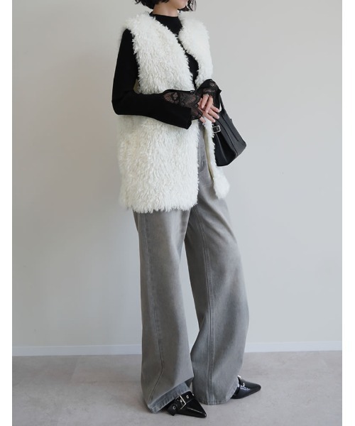 モラビト　フェイクファーダウンベスト プードルフェイクファーミドルベスト（ダウンベスト）｜Re:EDIT