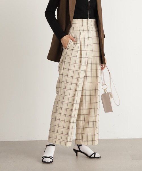 N.（N. Natural Beauty Basic）（エヌエヌナチュラルビューティーベーシック）の「【S Size Line】◆チェックハイウエストスラックスワイドパンツ（スラックス・レディース・グレー系その他/ベージュ系その他・MEDIUM/SMALL）」の2枚目の写真
