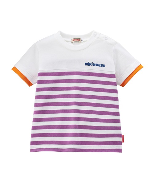 MIKI HOUSE(ミキハウス)の「カラバリボーダー半袖Tシャツ(Tシャツ/カットソー・キッズ・ネイビー/パープル/ブルー系その他/グリーン/コーラルピンク・80cm/90cm/100cm/110cm/120cm/130cm/140cm/150cm)」の4枚目の写真