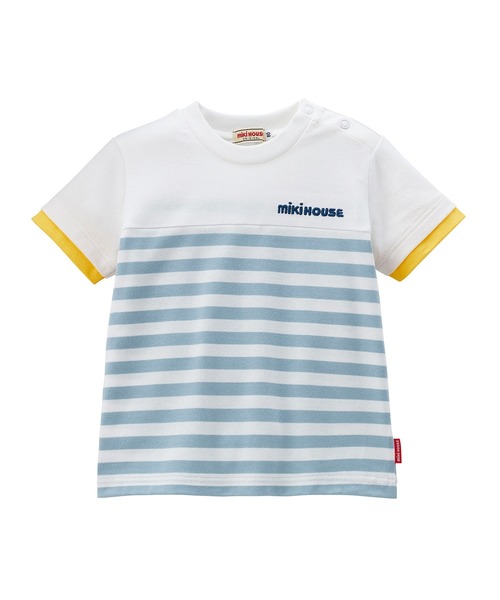 MIKI HOUSE(ミキハウス)の「カラバリボーダー半袖Tシャツ(Tシャツ/カットソー・キッズ・ネイビー/パープル/ブルー系その他/グリーン/コーラルピンク・80cm/90cm/100cm/110cm/120cm/130cm/140cm/150cm)」の3枚目の写真