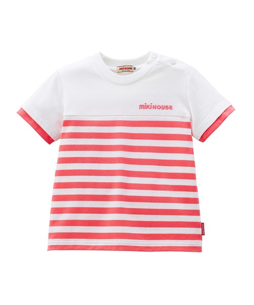 MIKI HOUSE(ミキハウス)の「カラバリボーダー半袖Tシャツ(Tシャツ/カットソー・キッズ・ネイビー/パープル/ブルー系その他/グリーン/コーラルピンク・80cm/90cm/100cm/110cm/120cm/130cm/140cm/150cm)」の5枚目の写真