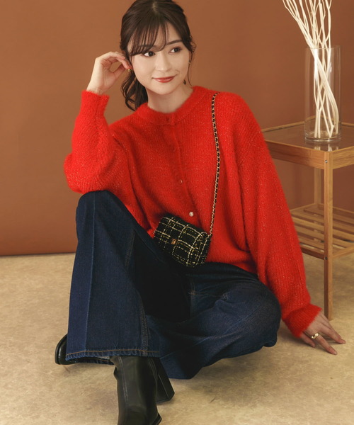 HEYUMM（ヘユム）の「クルーネックラメカーディガン（カーディガン/ボレロ・レディース・チャコールグレー/アイボリー/ライトベージュ/レッド/ベージュ系その他/グレー系その他・ONE）」の15枚目の写真