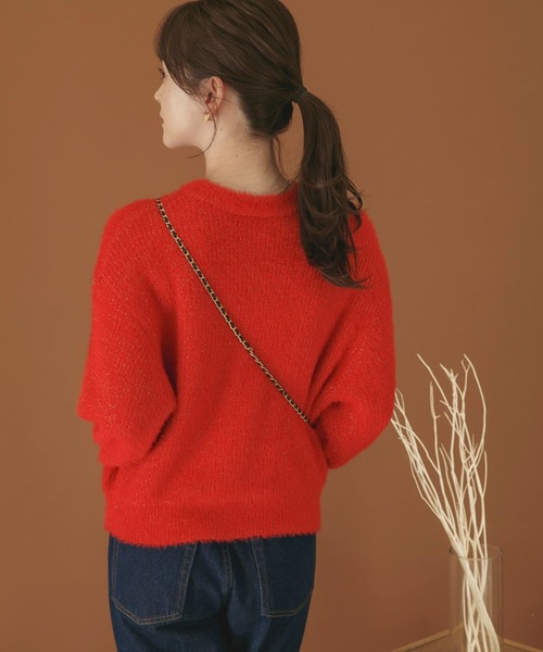 HEYUMM（ヘユム）の「クルーネックラメカーディガン（カーディガン/ボレロ・レディース・チャコールグレー/アイボリー/ライトベージュ/レッド/ベージュ系その他/グレー系その他・ONE）」の16枚目の写真