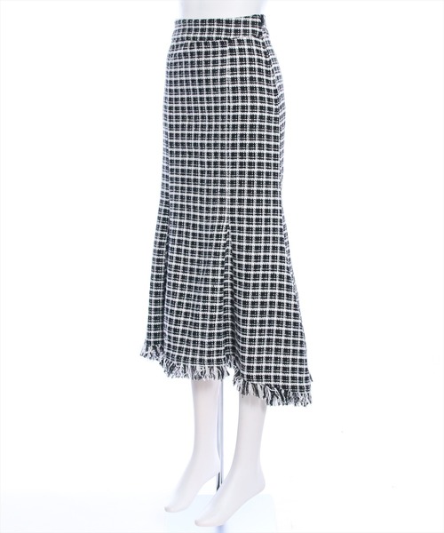 clear（クリア）の「ツイード裾フリンジマーメイドスカート[低身長用サイズ有]（スカート・レディース・グリーン/ブラック・S/M/XS）」の3枚目の写真