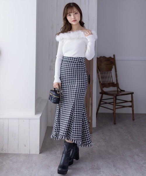 clear（クリア）の「ツイード裾フリンジマーメイドスカート[低身長用サイズ有]（スカート・レディース・グリーン/ブラック・S/M/XS）」の13枚目の写真