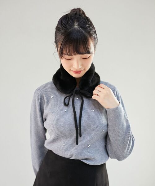 MAJESTIC LEGON（マジェスティックレゴン）の「2wayリボンプチマフラー（マフラー・レディース・ブラック/ベージュ/ライトグレー・FREE）」の8枚目の写真