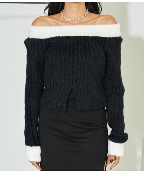 LATINA(ラティーナ)の「モノトーン カットヘム オフショルダー シャギー ニット セーター 長袖(ニット/セーター・レディース・ブラック・FREE)」の7枚目の写真
