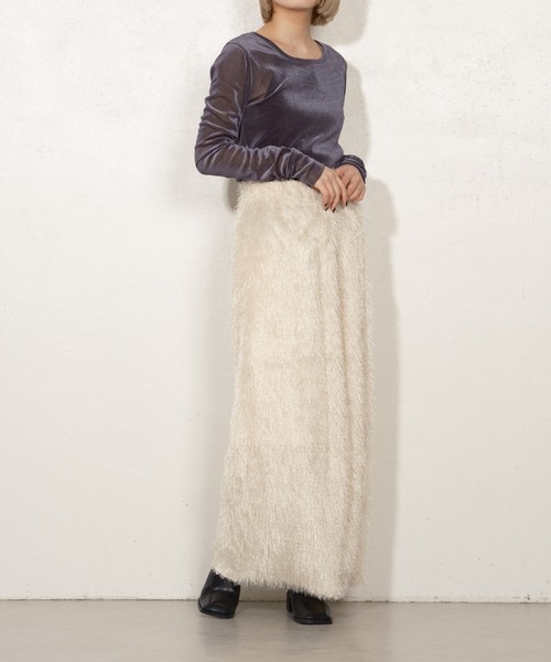 Lui's（ルイス）の「フリンジナロースカート（スカート・レディース・ライトグレー/チャコールグレー/オフホワイト・FREE）」の4枚目の写真