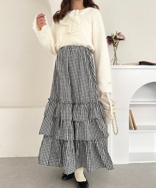 apres jour（アプレジュール）の「ティアードスカート【ZOZOTOWN限定アイテム】（スカート・レディース・ブラック系その他2/オフホワイト/ブラック系その他/ブラック・X-LARGE/フリー）」の3枚目の写真