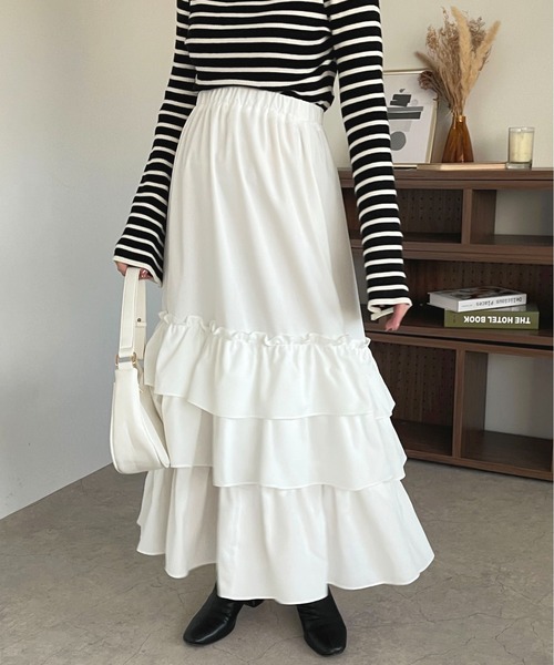 apres jour（アプレジュール）の「ティアードスカート【ZOZOTOWN限定アイテム】（スカート・レディース・ブラック系その他2/オフホワイト/ブラック系その他/ブラック・X-LARGE/フリー）」の5枚目の写真