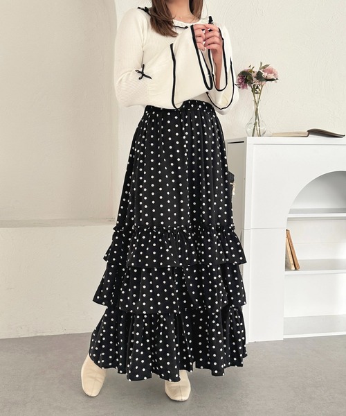 apres jour（アプレジュール）の「ティアードスカート【ZOZOTOWN限定アイテム】（スカート・レディース・ブラック系その他2/オフホワイト/ブラック系その他/ブラック・X-LARGE/フリー）」の6枚目の写真