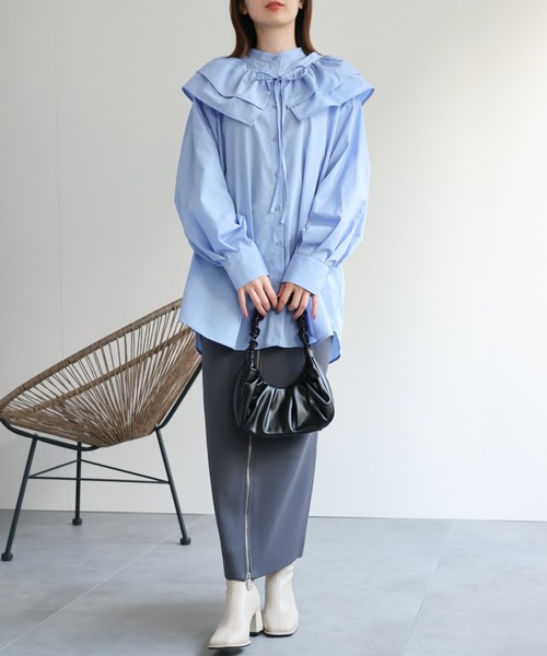 セール】【3WAY】フリルサッシュ付きブロードシャツ/ブラウス/リボン