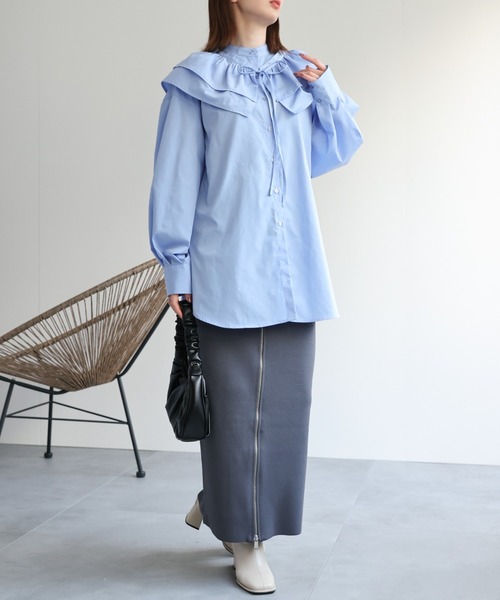 セール】【3WAY】フリルサッシュ付きブロードシャツ/ブラウス