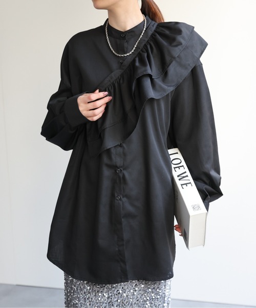 セール】【3WAY】フリルサッシュ付きブロードシャツ/ブラウス/リボン