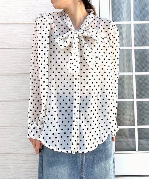 Q(キュー)の「ドットタイブラウス(シャツ/ブラウス・レディース・ブラック系/ベージュ系・MEDIUM)」の7枚目の写真