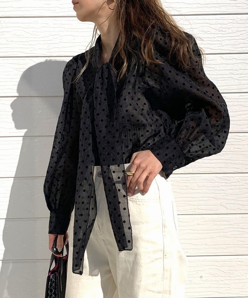 Q(キュー)の「ドットタイブラウス(シャツ/ブラウス・レディース・ブラック系/ベージュ系・MEDIUM)」の12枚目の写真