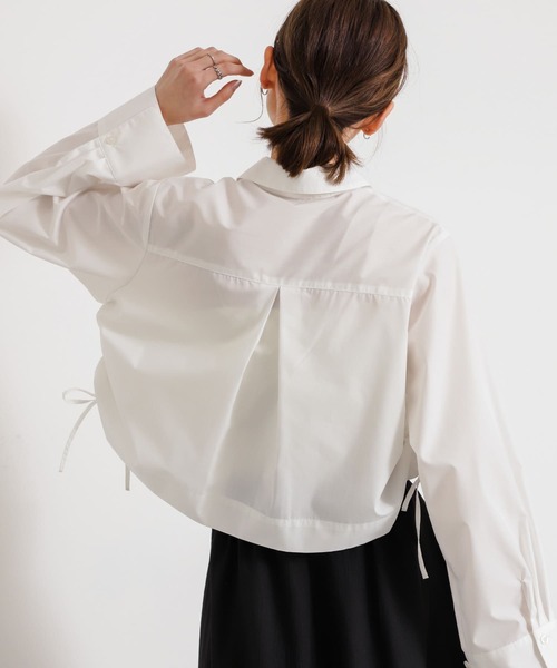 SENSE OF PLACE by URBAN RESEARCH（センスオブプレイスバイアーバンリサーチ）の「サイドシャーリングクロップドシャツ（シャツ/ブラウス・レディース・ブルー系その他/グリーン/オフホワイト・ONE）」の7枚目の写真