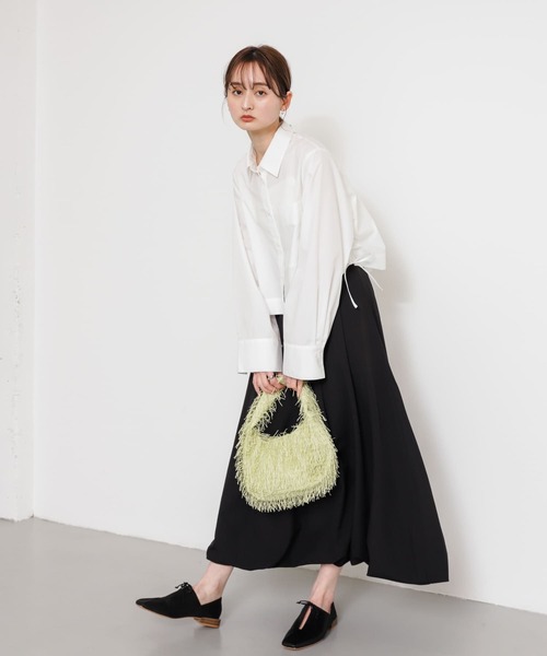 SENSE OF PLACE by URBAN RESEARCH（センスオブプレイスバイアーバンリサーチ）の「サイドシャーリングクロップドシャツ（シャツ/ブラウス・レディース・ブルー系その他/グリーン/オフホワイト・ONE）」の8枚目の写真