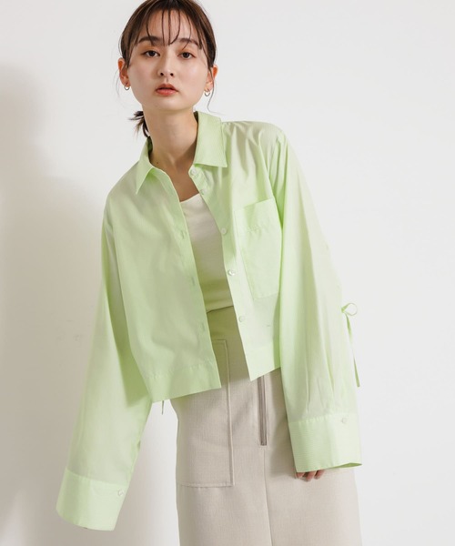 SENSE OF PLACE by URBAN RESEARCH（センスオブプレイスバイアーバンリサーチ）の「サイドシャーリングクロップドシャツ（シャツ/ブラウス・レディース・ブルー系その他/グリーン/オフホワイト・ONE）」の15枚目の写真
