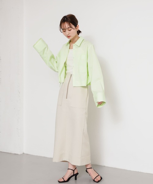 SENSE OF PLACE by URBAN RESEARCH（センスオブプレイスバイアーバンリサーチ）の「サイドシャーリングクロップドシャツ（シャツ/ブラウス・レディース・ブルー系その他/グリーン/オフホワイト・ONE）」の19枚目の写真