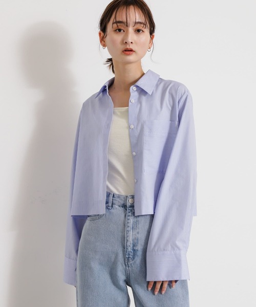 SENSE OF PLACE by URBAN RESEARCH（センスオブプレイスバイアーバンリサーチ）の「サイドシャーリングクロップドシャツ（シャツ/ブラウス・レディース・ブルー系その他/グリーン/オフホワイト・ONE）」の22枚目の写真