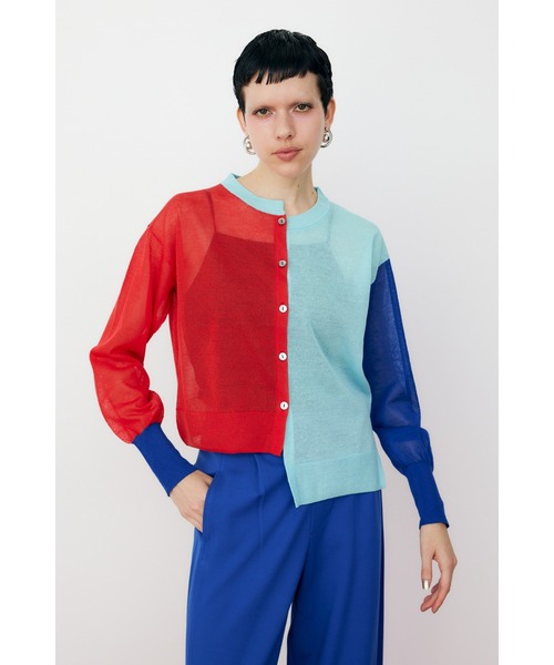 HeRIN.CYE（ヘリンドットサイ）の「Asymmetry color cardigan　アシンメトリーカラーカーディガン（カーディガン/ボレロ・レディース・ブルー/レッド/ネイビー・FREE）」の3枚目の写真