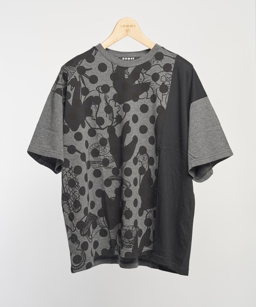 GOMME HOMME(ゴムオム)の「ドット&ダイナソーP天竺 切替ワイドT(Tシャツ/カットソー・メンズ・ブラック×グレー・MEDIUM)」の3枚目の写真