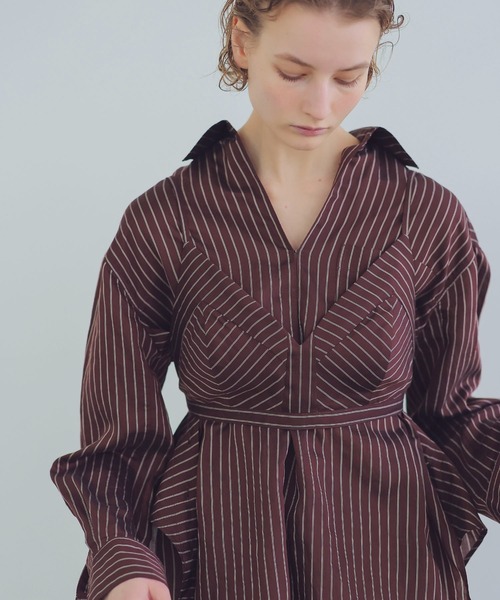 ヴェニット venit ブラトップ付き ストライプブラウス ネイビー サイズ：38 venit（ヴェニット）の「VENIT / stripe blouse(ストライプ柄