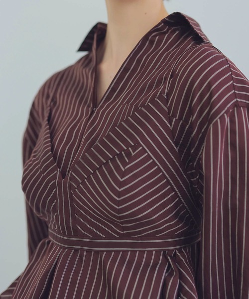 ヴェニット venit ブラトップ付き ストライプブラウス ネイビー サイズ：38 venit（ヴェニット）の「VENIT / stripe blouse(ストライプ柄