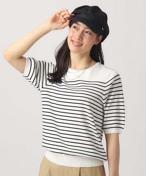 DRESKIP(ドレスキップ)の「◆【洗える/UV】ぽわん五分袖ニット(ニット/セーター・レディース・オフホワイト/ホワイト系5/ブルー/ブラック・03/02/04)」の1枚目の写真