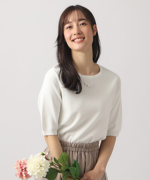 DRESKIP(ドレスキップ)の「◆【洗える/UV】ぽわん五分袖ニット(ニット/セーター・レディース・オフホワイト/ホワイト系5/ブルー/ブラック・03/02/04)」の2枚目の写真