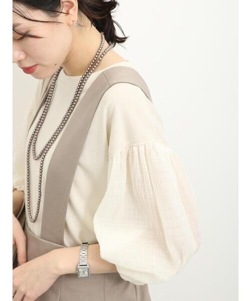 Samansa Mos2 blue(サマンサモスモスブルー)の「シアーバルーン袖プルオーバー(Tシャツ/カットソー・レディース・キナリ/ブラック/オフホワイト・F)」の2枚目の写真