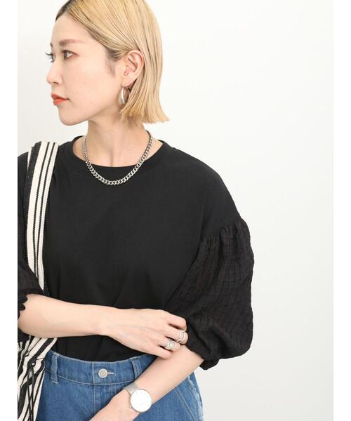 Samansa Mos2 blue(サマンサモスモスブルー)の「シアーバルーン袖プルオーバー(Tシャツ/カットソー・レディース・キナリ/ブラック/オフホワイト・F)」の3枚目の写真