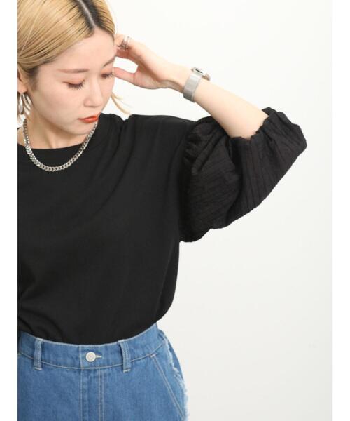 Samansa Mos2 blue(サマンサモスモスブルー)の「シアーバルーン袖プルオーバー(Tシャツ/カットソー・レディース・キナリ/ブラック/オフホワイト・F)」の6枚目の写真