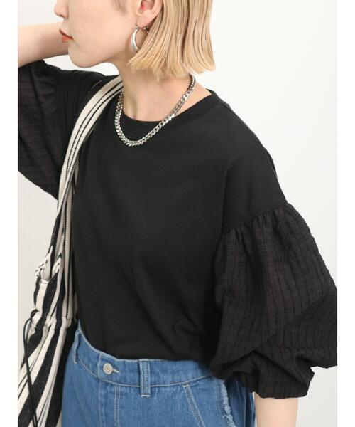 Samansa Mos2 blue(サマンサモスモスブルー)の「シアーバルーン袖プルオーバー(Tシャツ/カットソー・レディース・キナリ/ブラック/オフホワイト・F)」の7枚目の写真