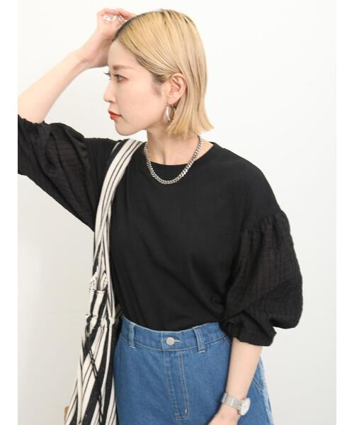 Samansa Mos2 blue(サマンサモスモスブルー)の「シアーバルーン袖プルオーバー(Tシャツ/カットソー・レディース・キナリ/ブラック/オフホワイト・F)」の8枚目の写真